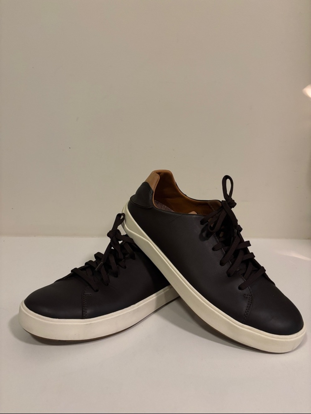 OluKai Dark Brown waterproof leather sneakers
